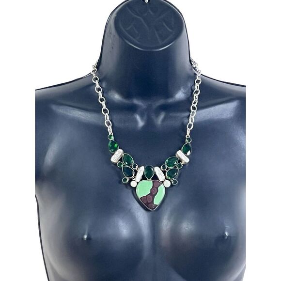 art multi gemstone crysophrase biwa pearl quartz sterling silver necklace 19.5" - Picture 2 of 13